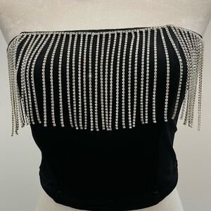 Forever 21 Black Crop Top with Silver Fringe